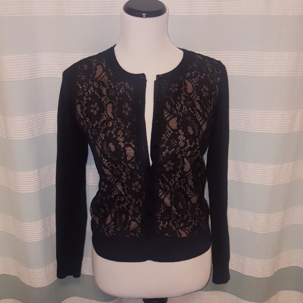 Lace panel, button-up cardigan